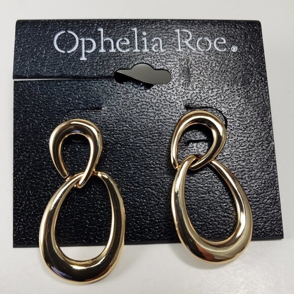Gold-tone Double interlocking Hoops Drop Dangle Earrings - Picture 1 of 6